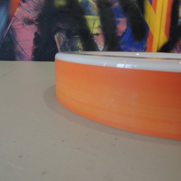 MCM White and Orange Round Milk Glass Decorative Bowl - Picture 4 of 5